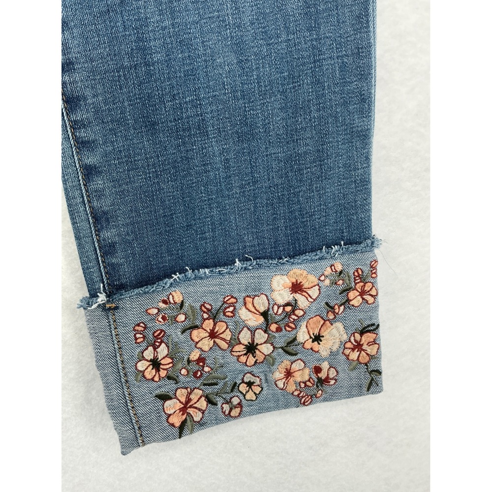 Chico's Girlfriend Ankle Jeans Women 1 Blue So Slimming Floral Embroidered Cuff - Picture 11 of 11